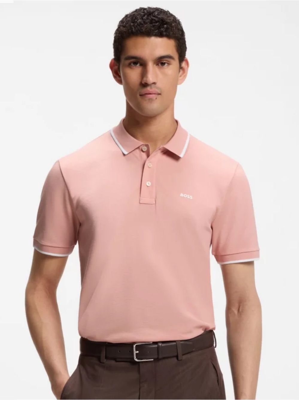 Hugo Boss XXL Pink Pique Short Sleeve Polo with White Piping